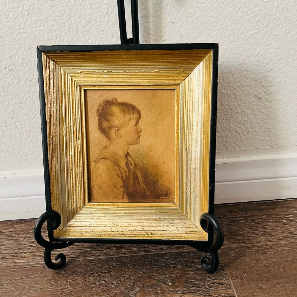 Vintage Gold and Black Framed Portrait - Sidney Bell”Charlotte “ 6/8 Inch